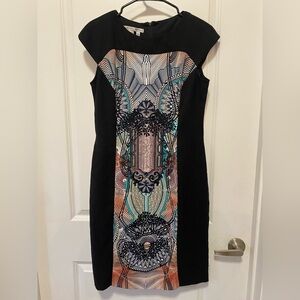 Maggy London Black Dress with Multicolor Geometric Design